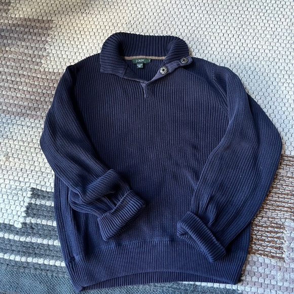 J.Crew Men’s Cotton Fisherman Snap Collar Sweater – Navy – Size Large - Picture 4 of 4